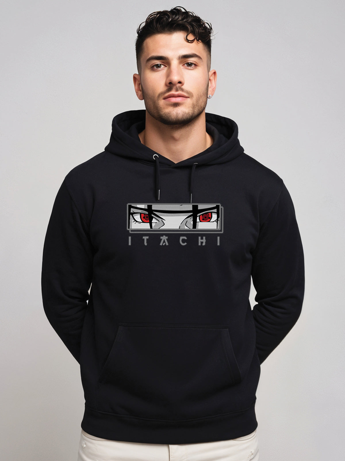 Men Black Itachi Uchiha Printed Hoodie