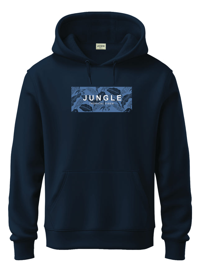 Men Navy Cotton Fleece Printed Hoodie