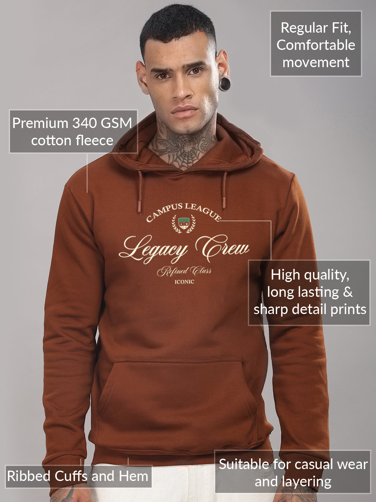 Men Brown Printed Hoodie