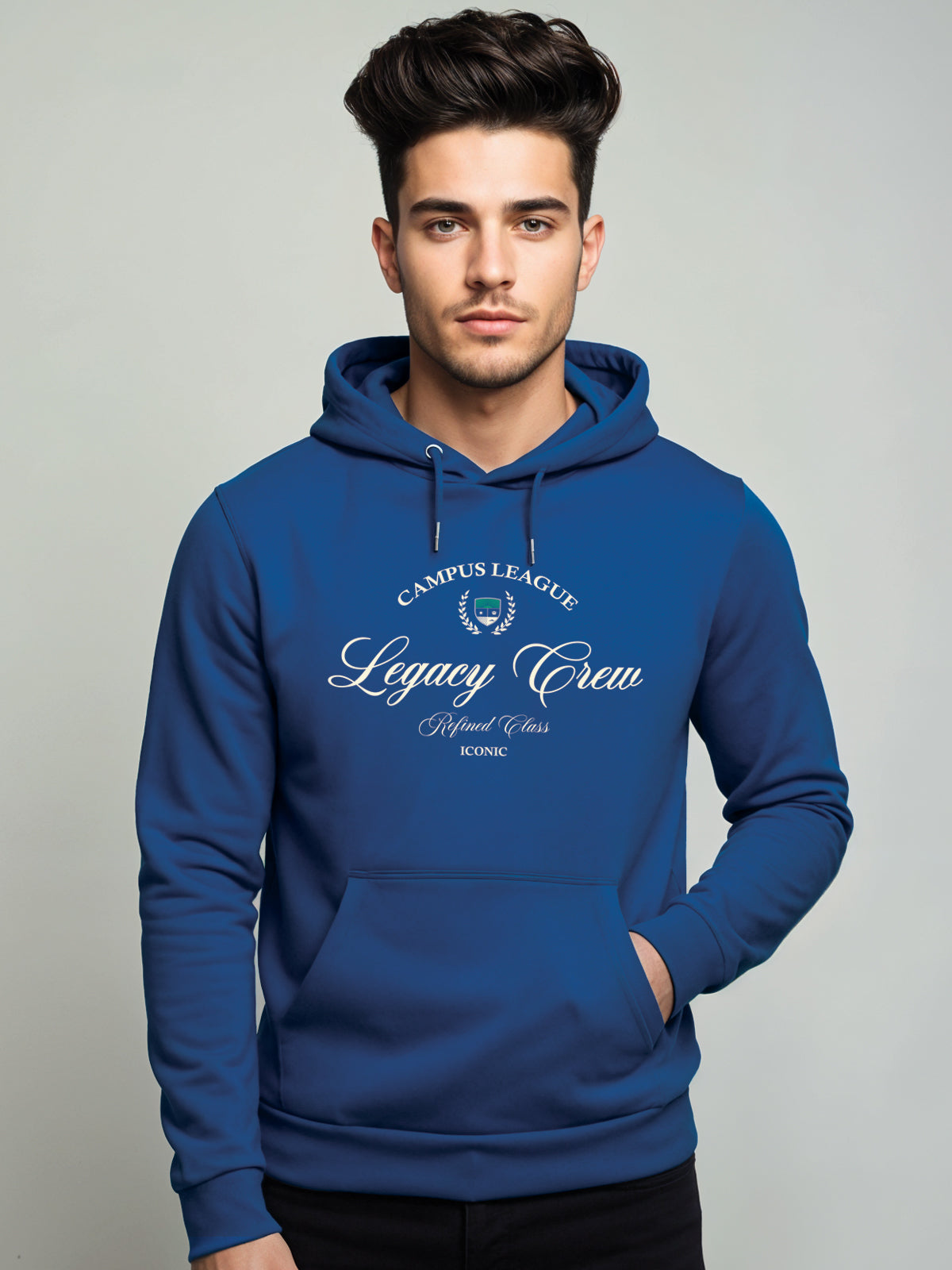 Men Blue Campus League Legacy Crew Hoodie