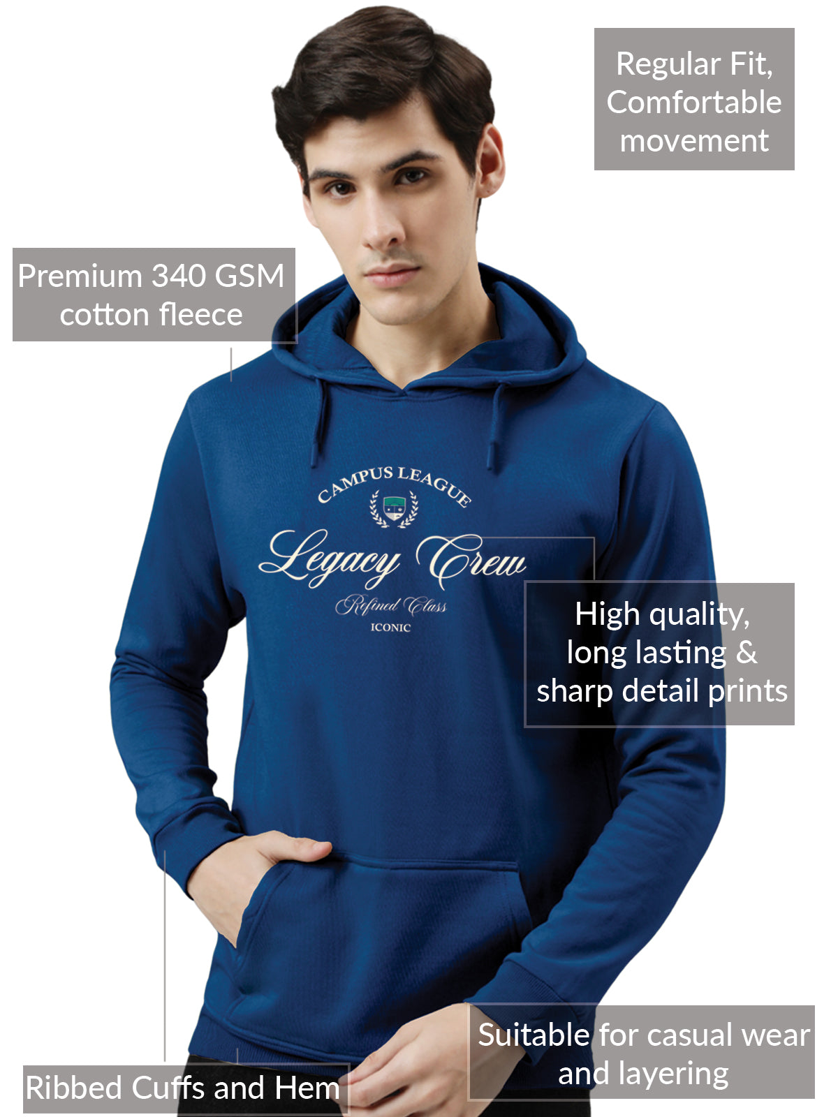 Men Blue Campus League Legacy Crew Hoodie