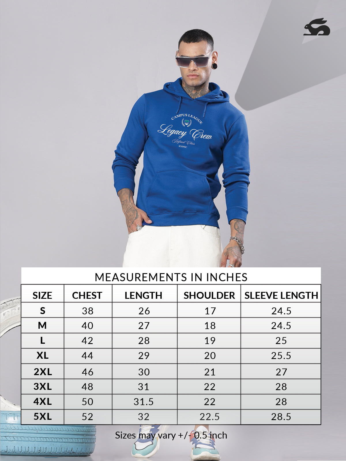 Men Blue Campus League Legacy Crew Hoodie