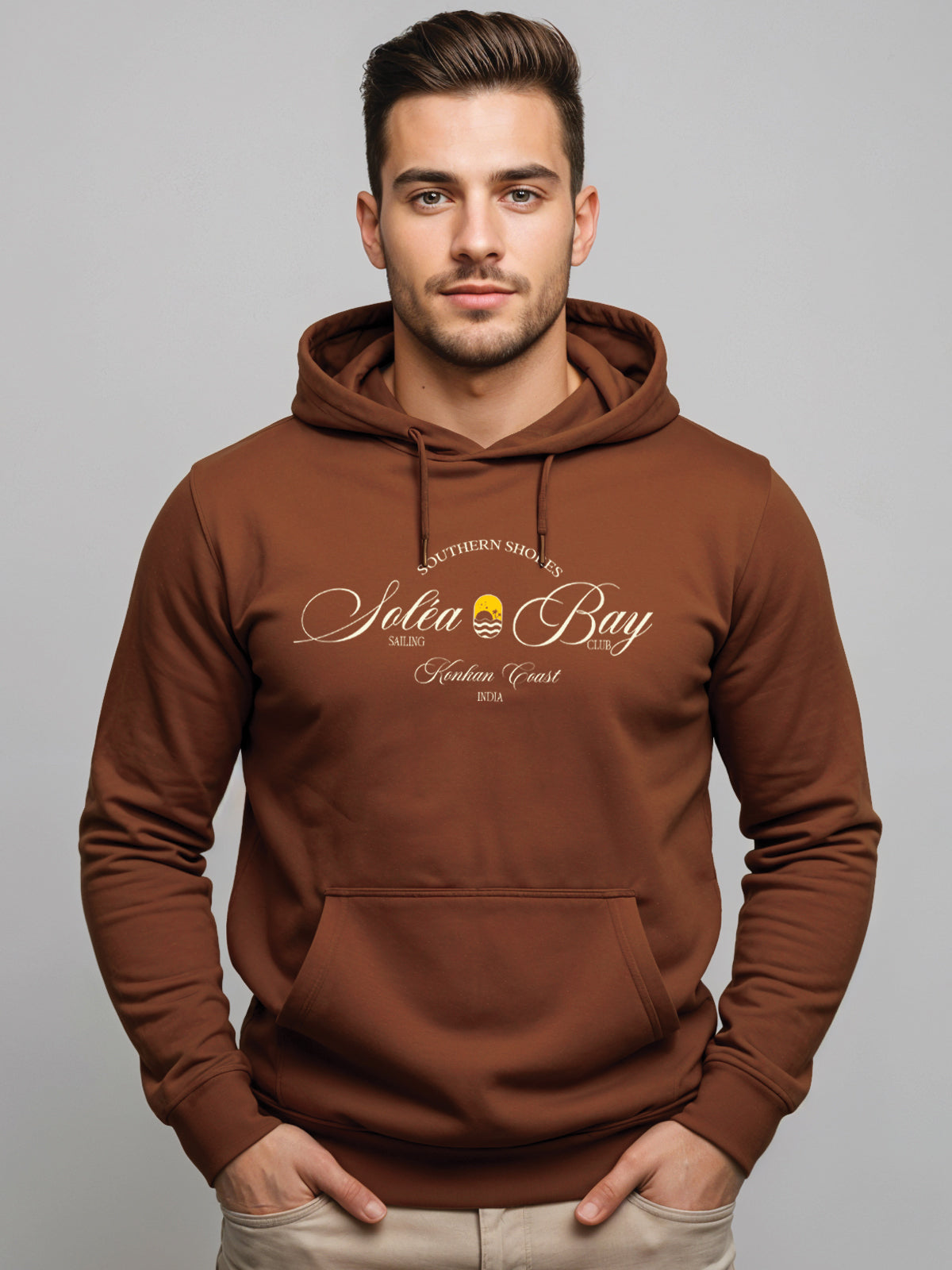 Men Brown Printed Hoodie
