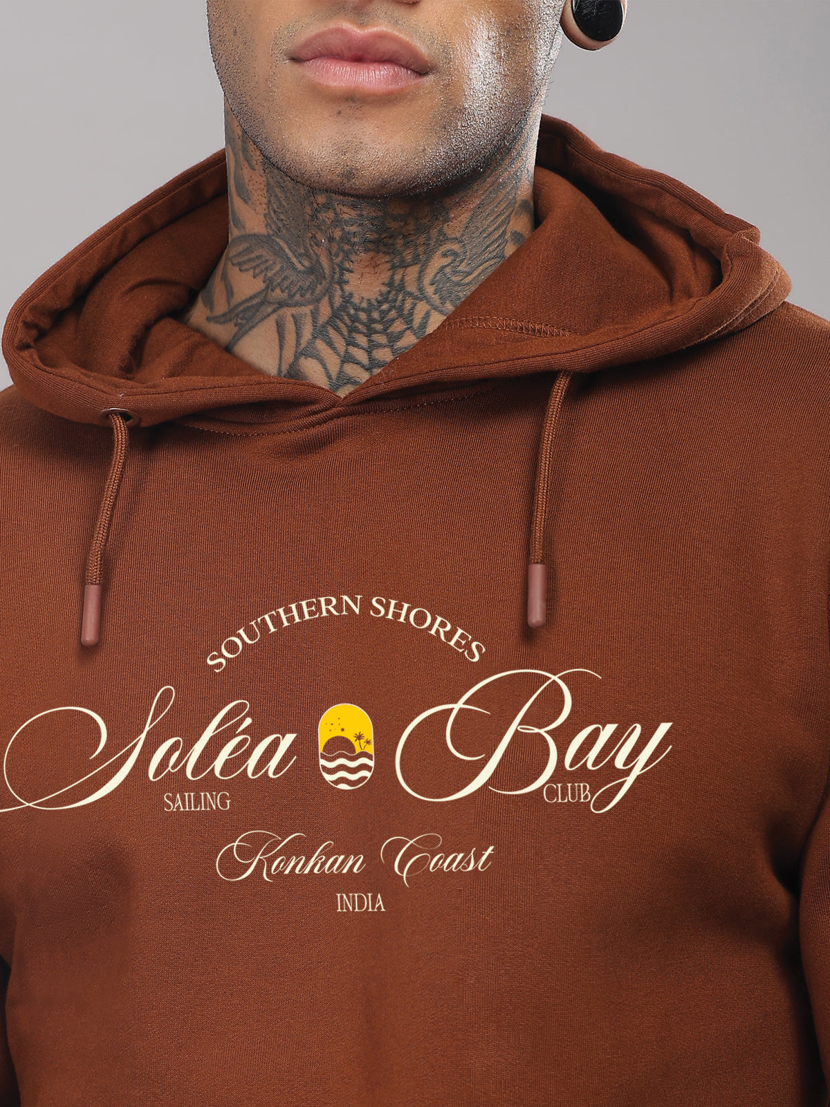 Men Brown Printed Hoodie