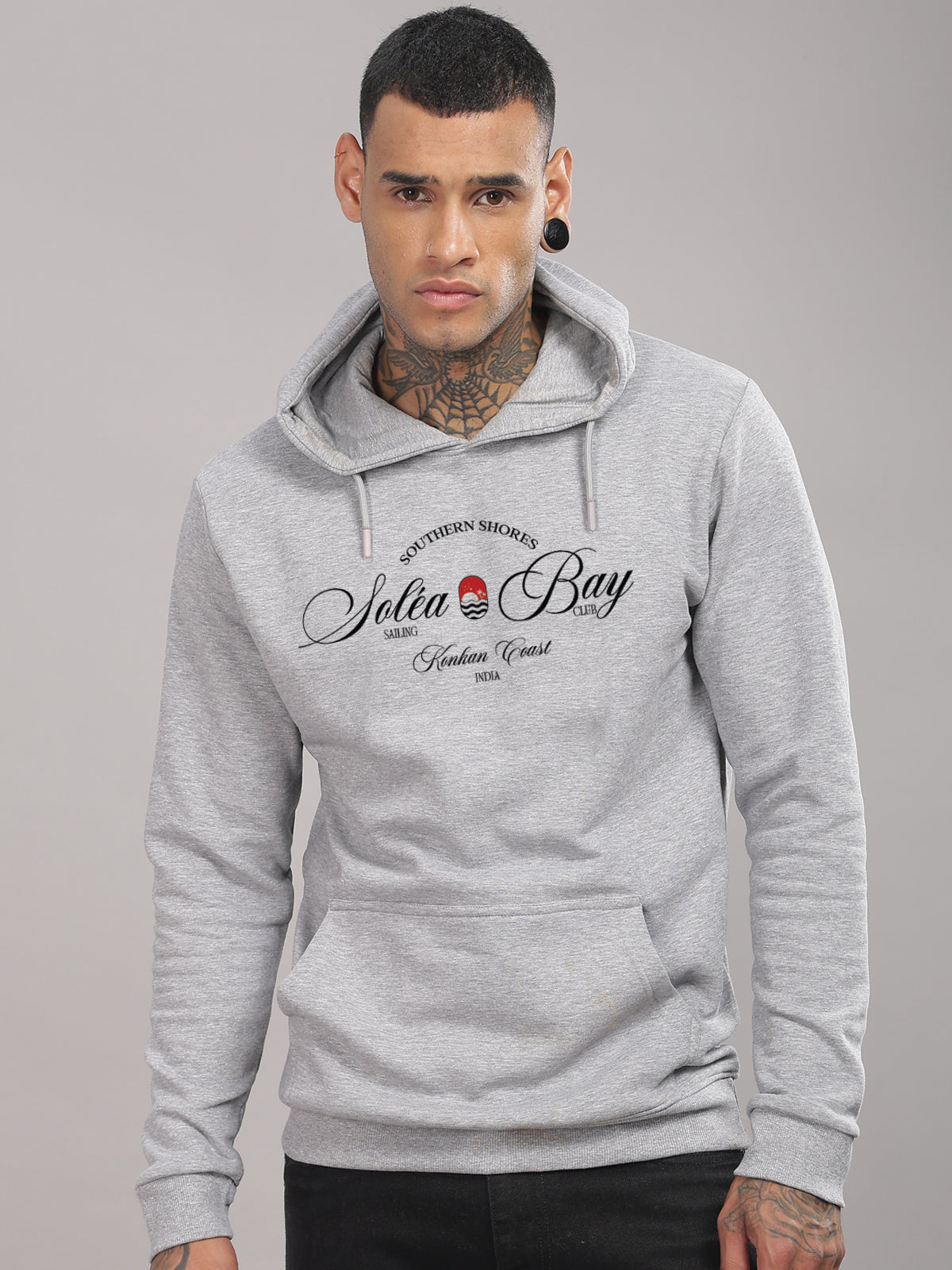 Men Grey Printed Hoodie