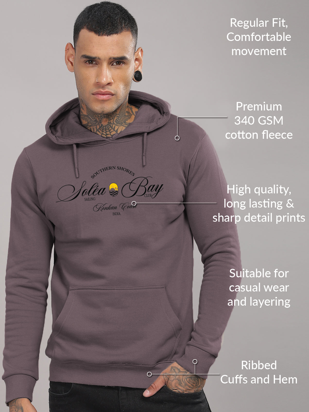 Men Lilac Printed Hoodie