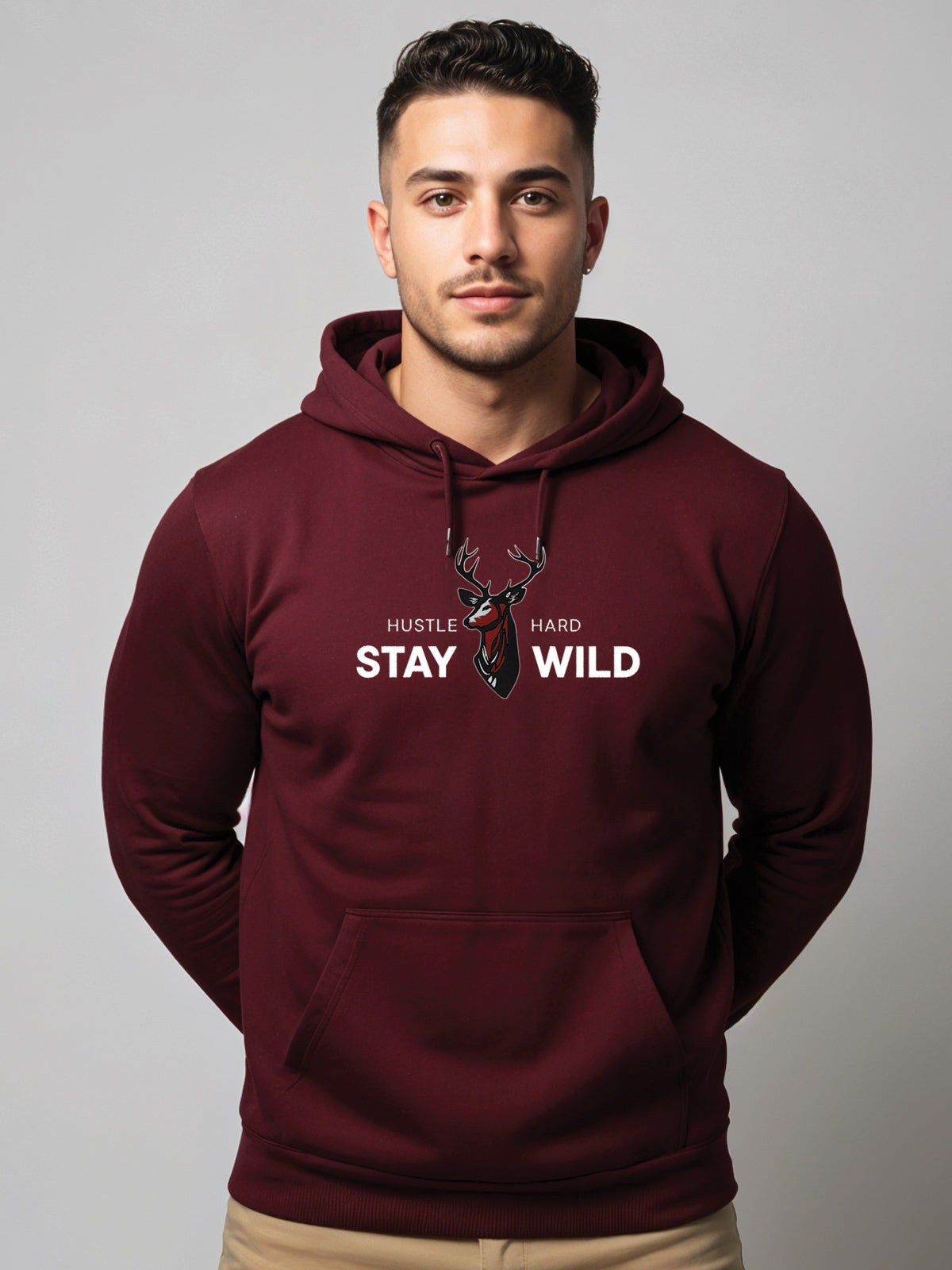 Men Maroon Printed Hoodie