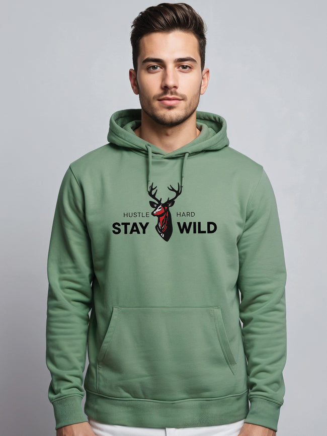 Men Green Printed Hoodie