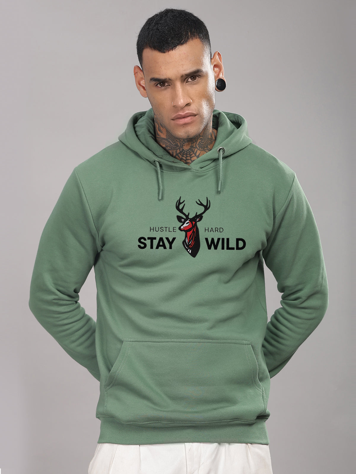 Men Green Printed Hoodie