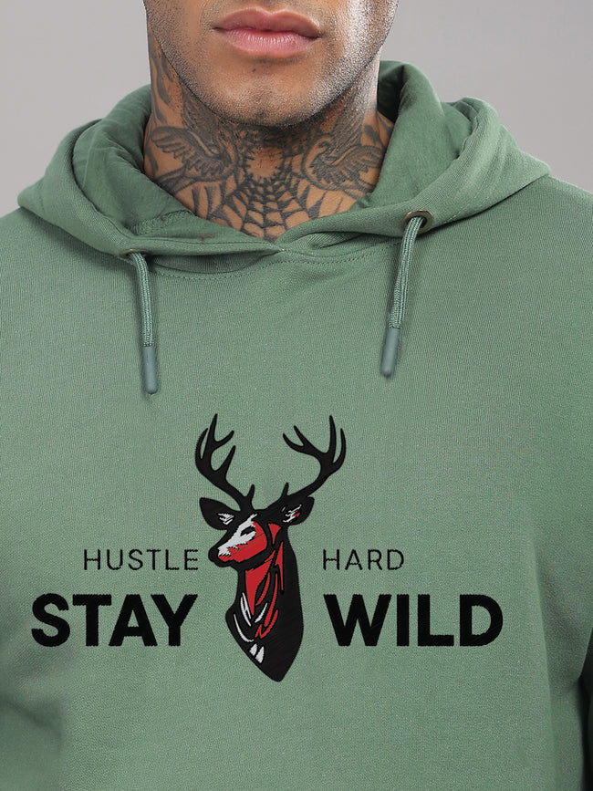 Men Green Printed Hoodie