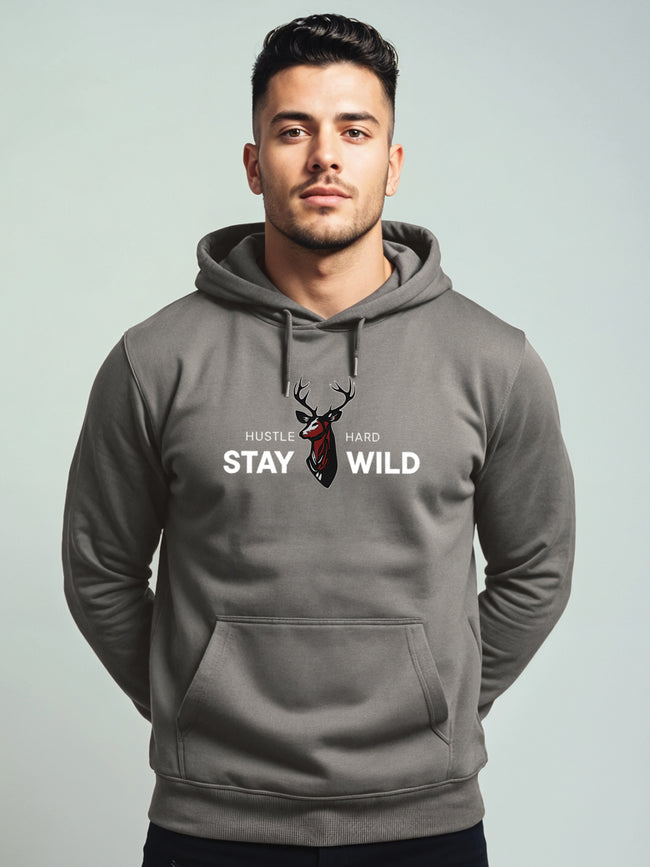 Men Grey Printed Hoodie