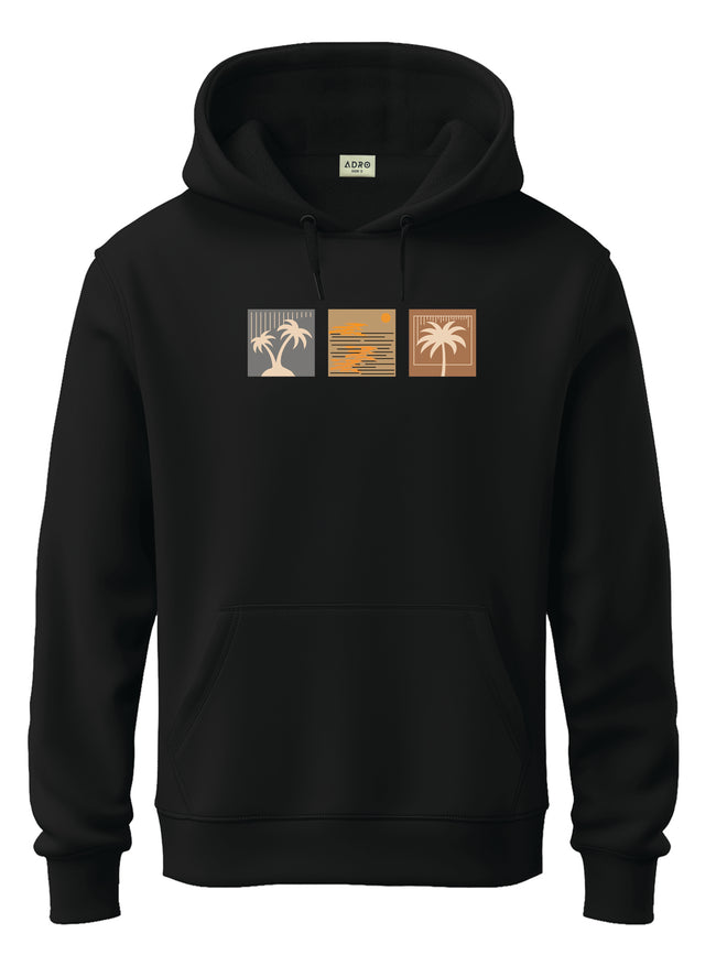 Men Black Cotton Fleece Printed Hoodie