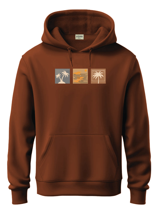 Men Brown Cotton Fleece Printed Hoodie