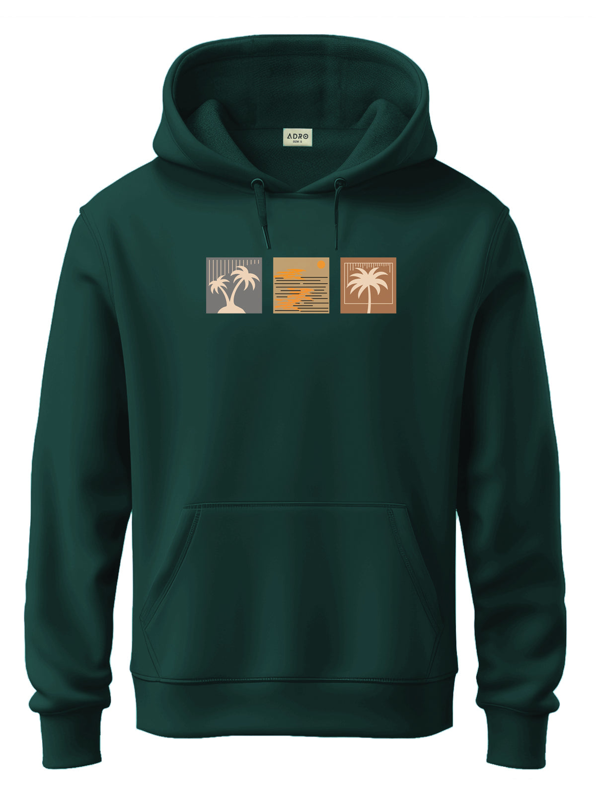 Men Green Cotton Fleece Printed Hoodie