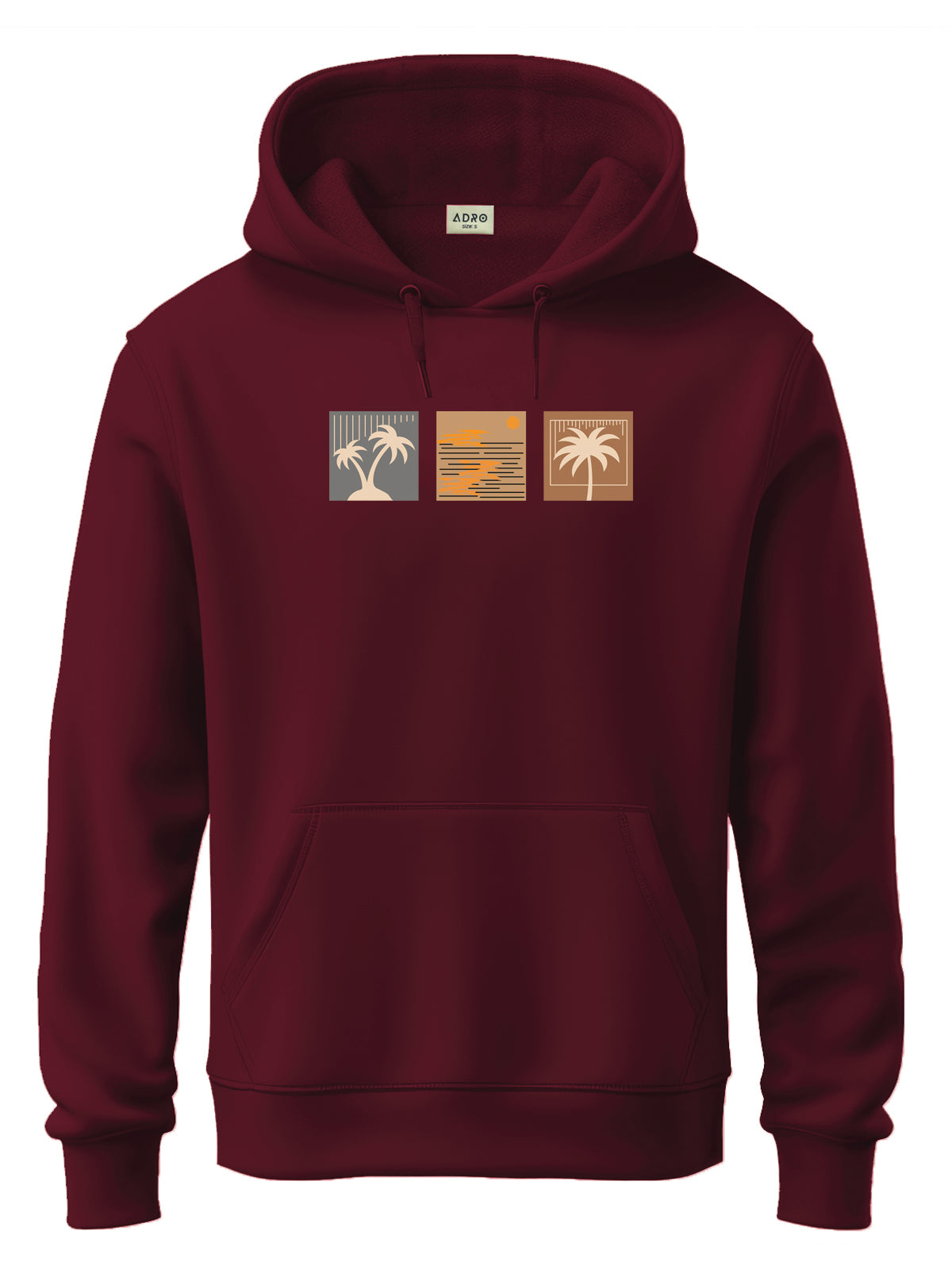 Men Maroon Cotton Fleece Printed Hoodie