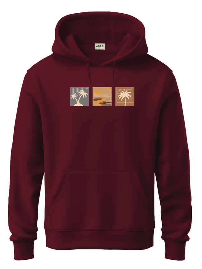Men Maroon Cotton Fleece Printed Hoodie