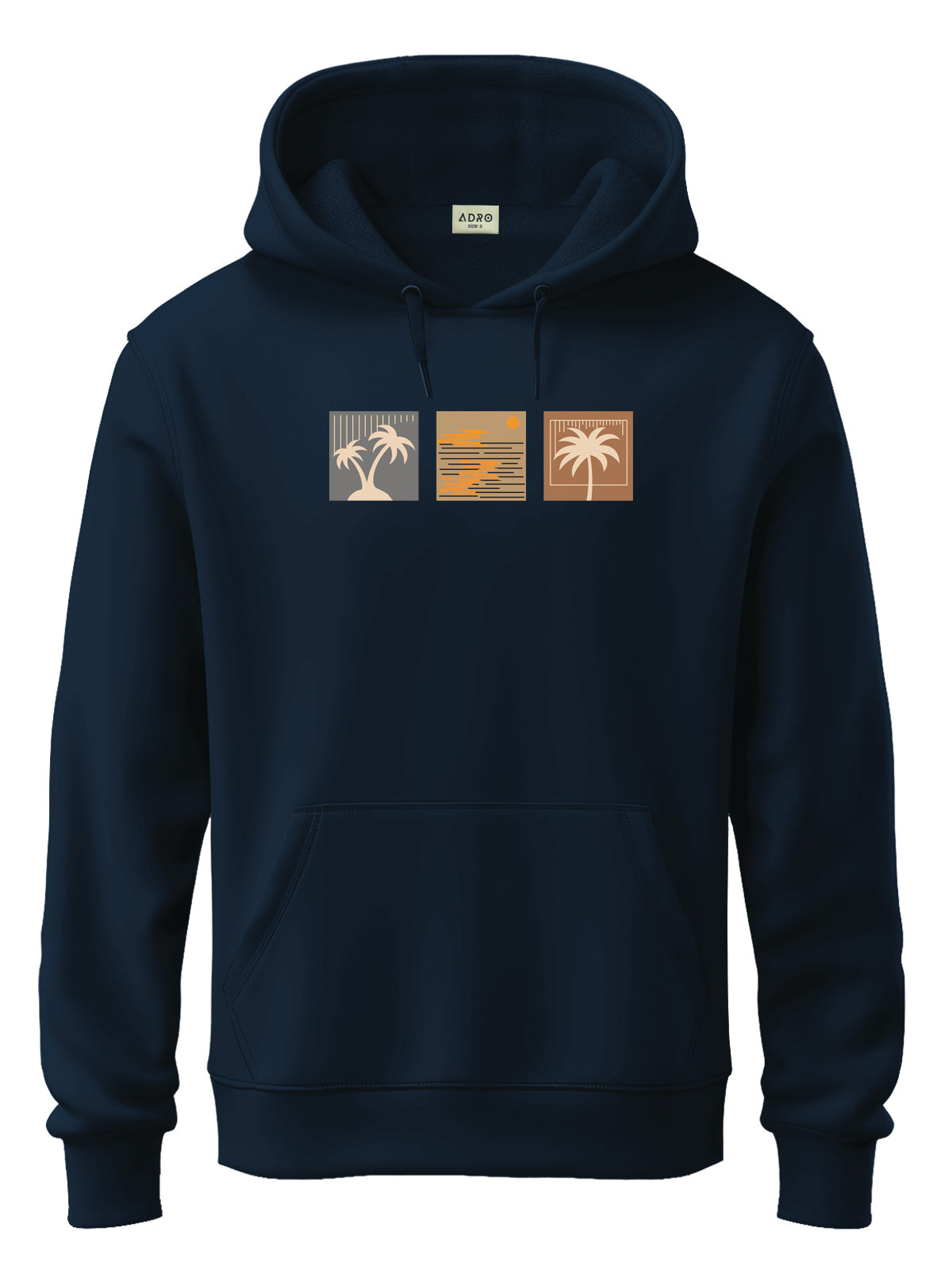 Men Navy Cotton Fleece Printed Hoodie