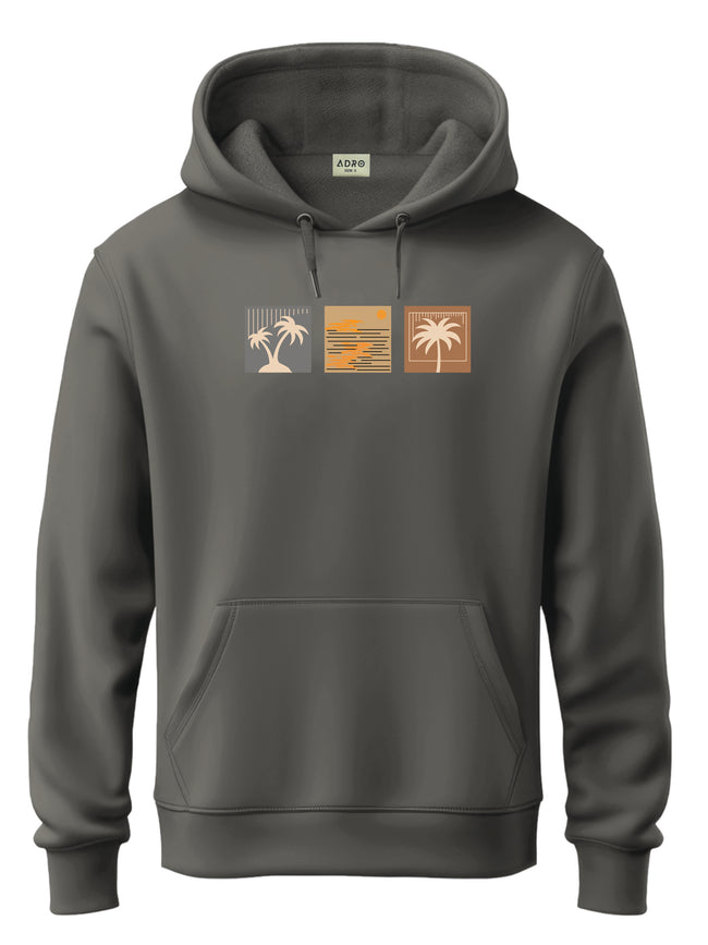 Men Grey Cotton Fleece Printed Hoodie