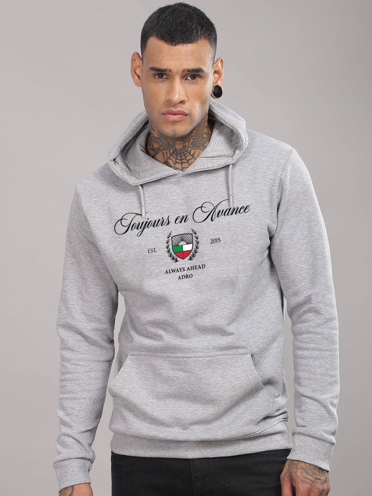 Men Grey Printed Hoodie
