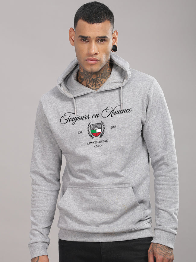 Men Grey Printed Hoodie