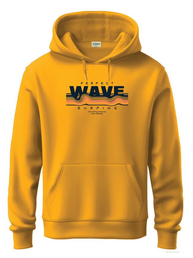 Men Mustard Cotton Fleece Printed Hoodie
