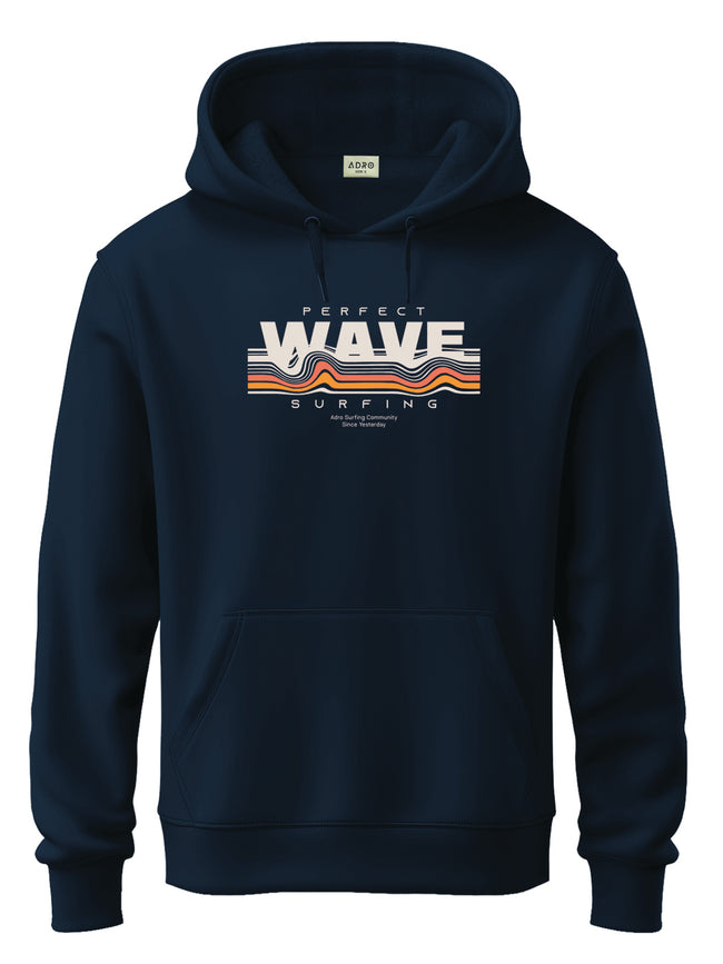 Men Navy Cotton Fleece Printed Hoodie