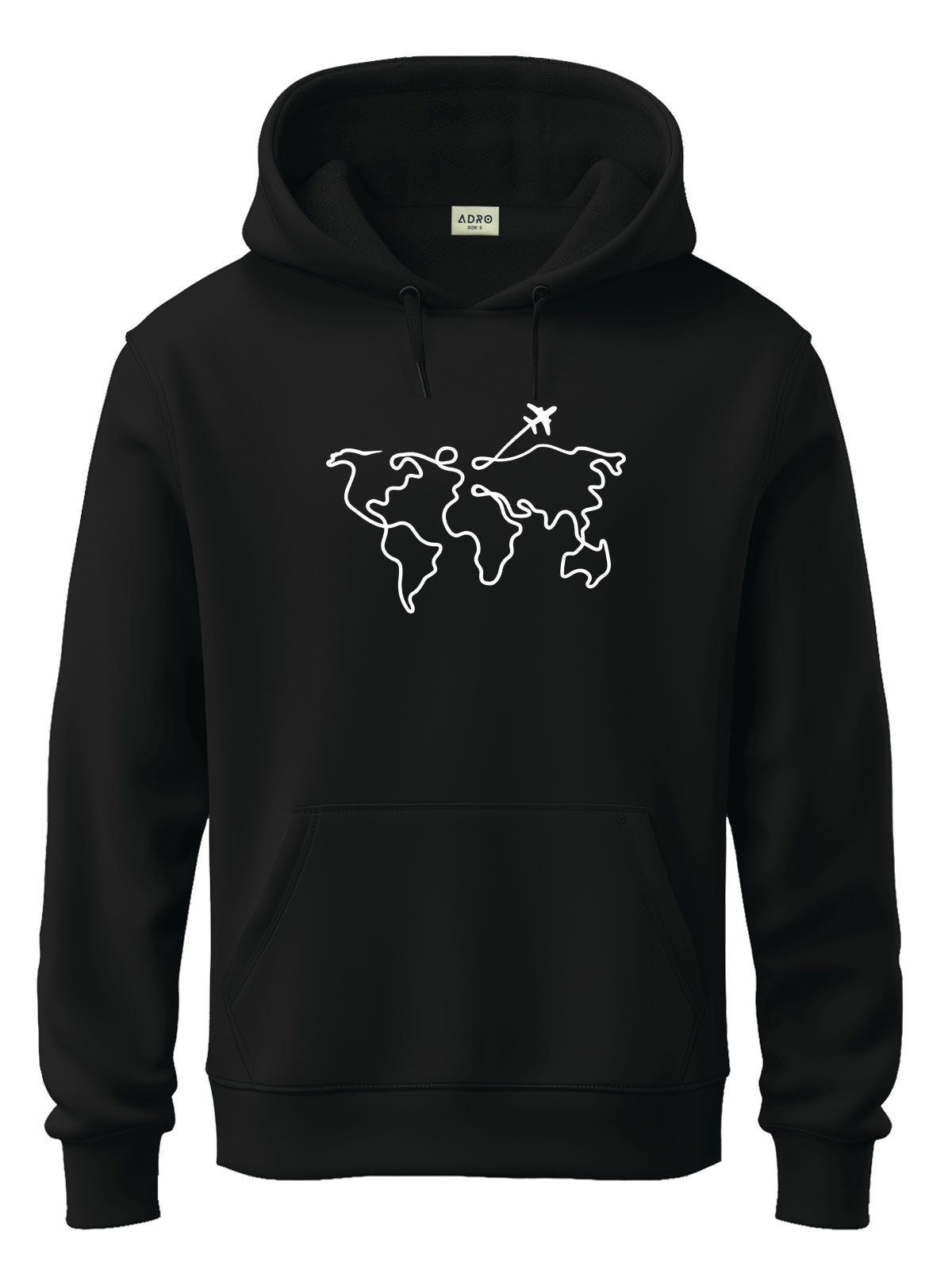 Men Black Cotton Fleece Printed Hoodie