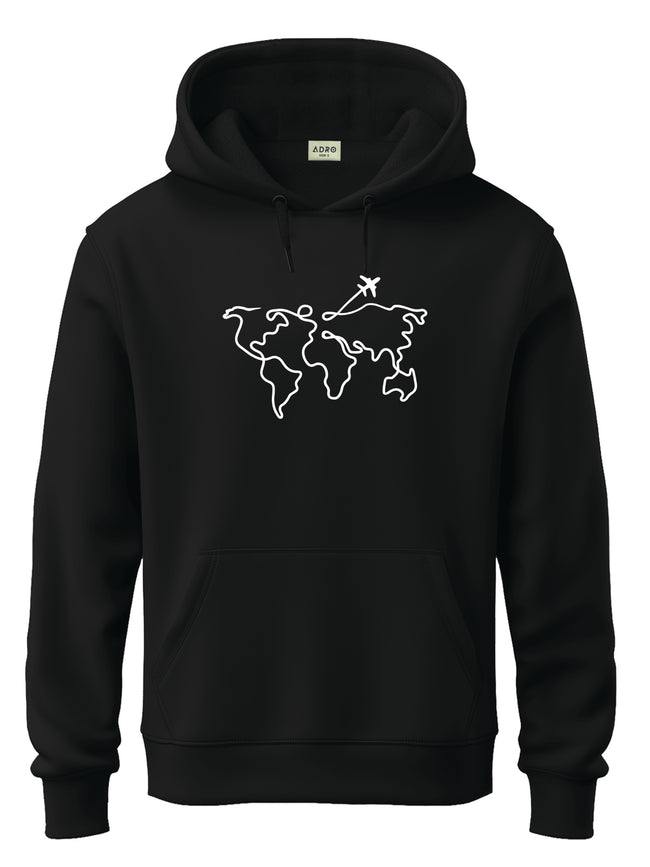 Men Black Cotton Fleece Printed Hoodie