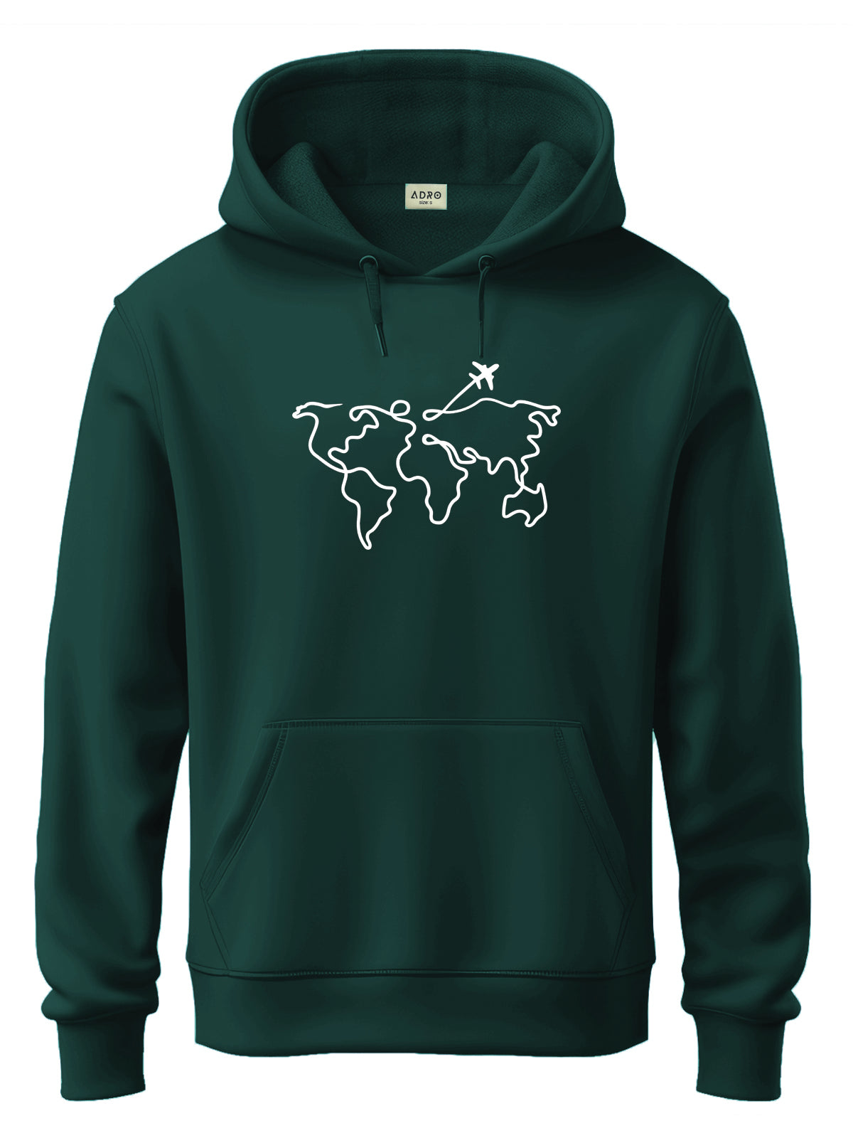 Men Green Cotton Fleece Printed Hoodie