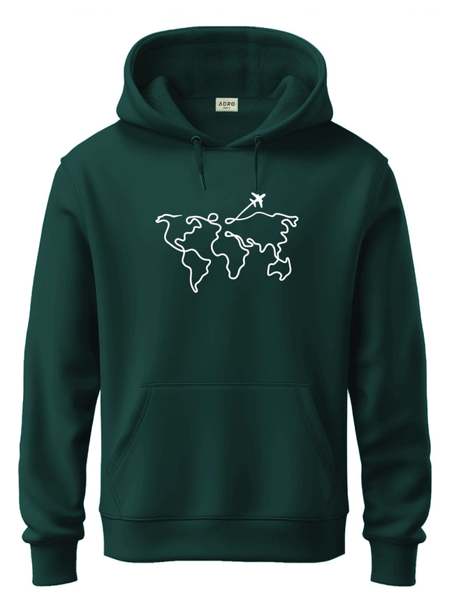 Men Green Cotton Fleece Printed Hoodie