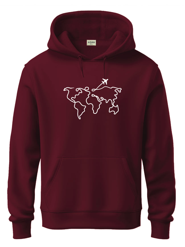 Men Maroon Cotton Fleece Printed Hoodie