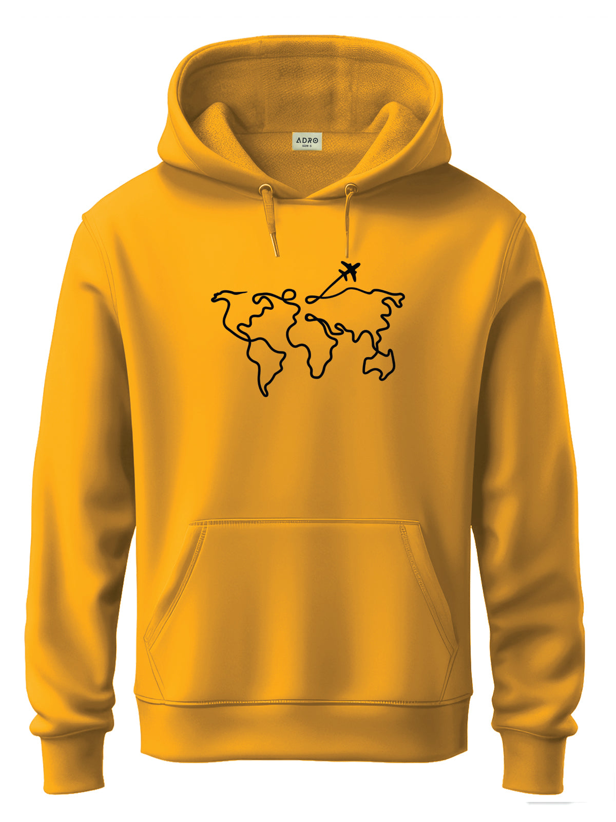 Men Mustard Cotton Fleece Printed Hoodie