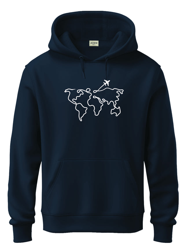 Men Navy Cotton Fleece Printed Hoodie