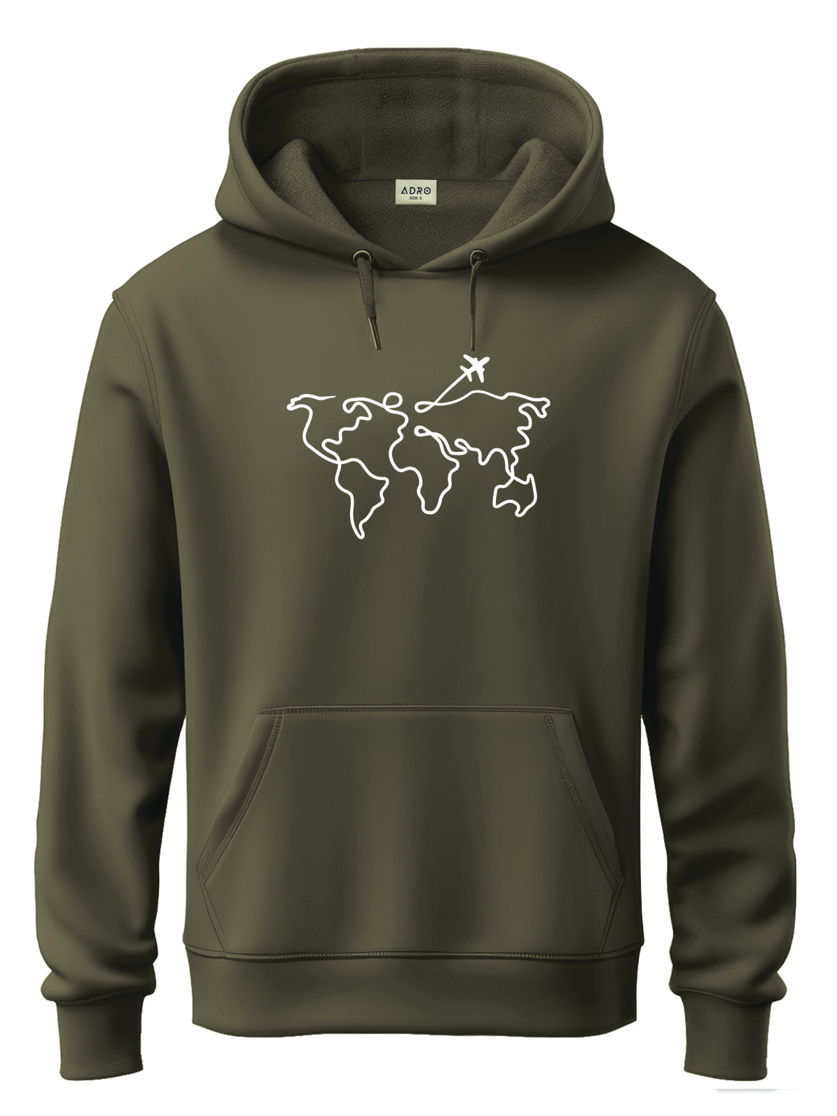 Men Olive Cotton Fleece Printed Hoodie