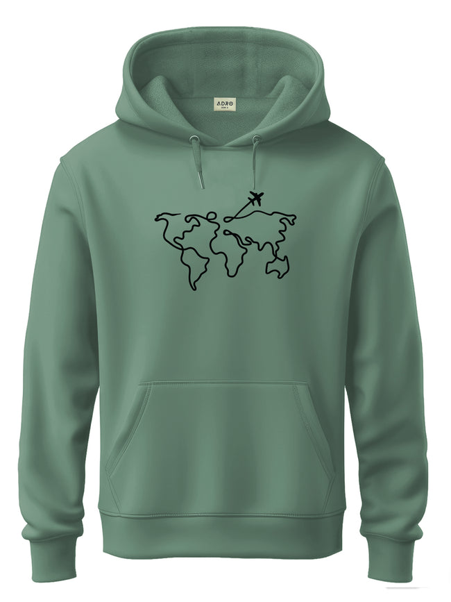 Men Green Cotton Fleece Printed Hoodie