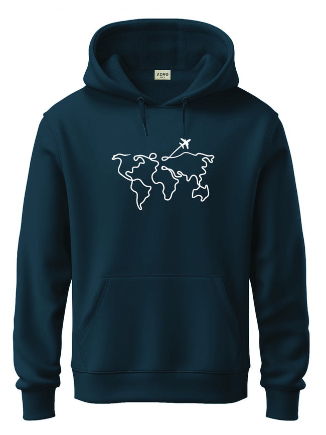 Men Teal Cotton Fleece Printed Hoodie