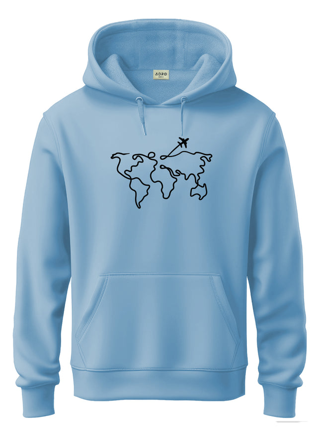 Men Blue Cotton Fleece Printed Hoodie