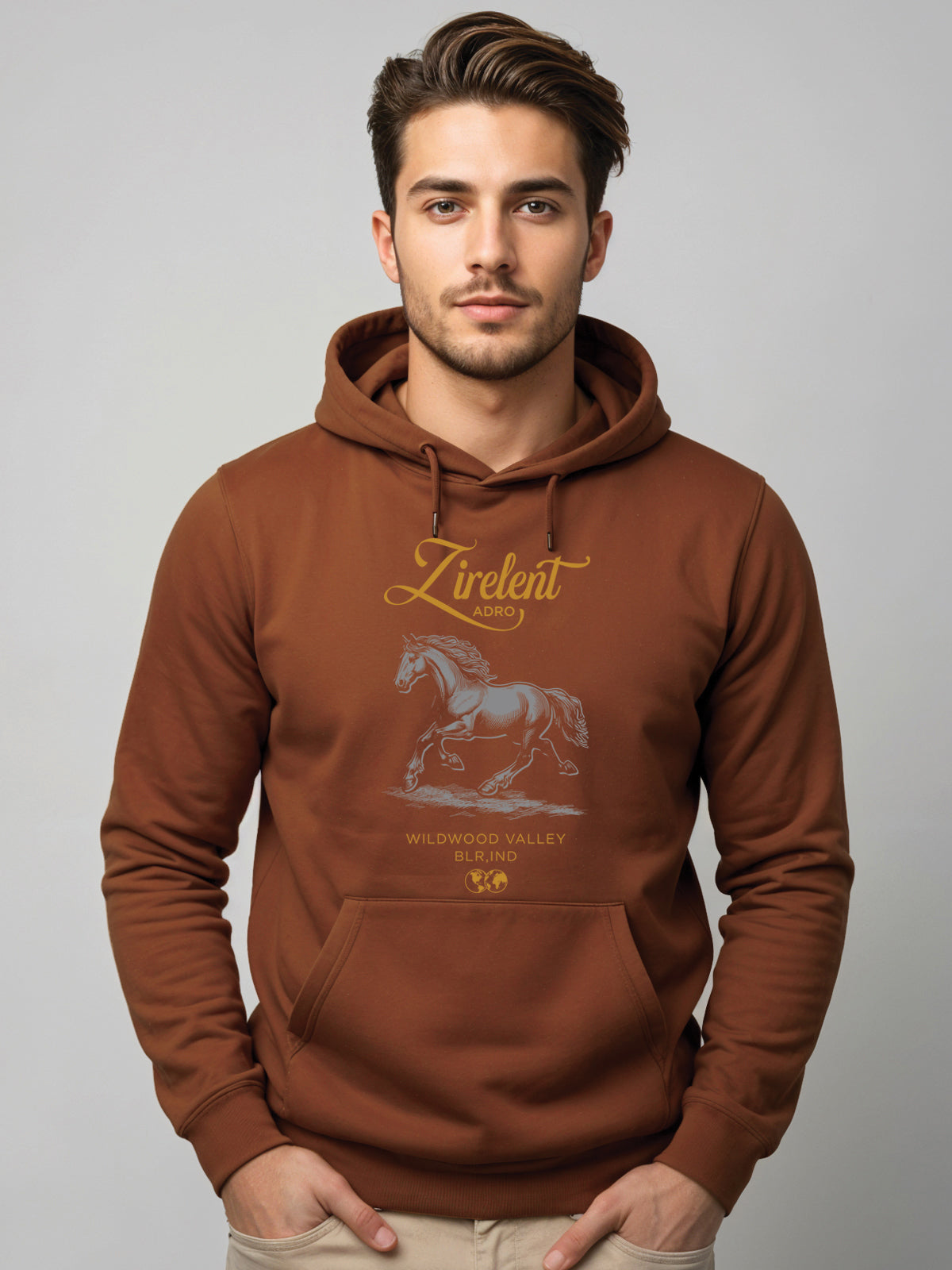 Men Brown Printed Hoodie