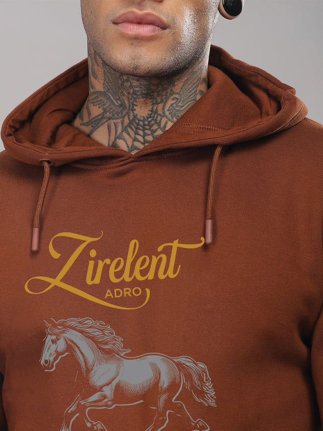 Men Brown Printed Hoodie