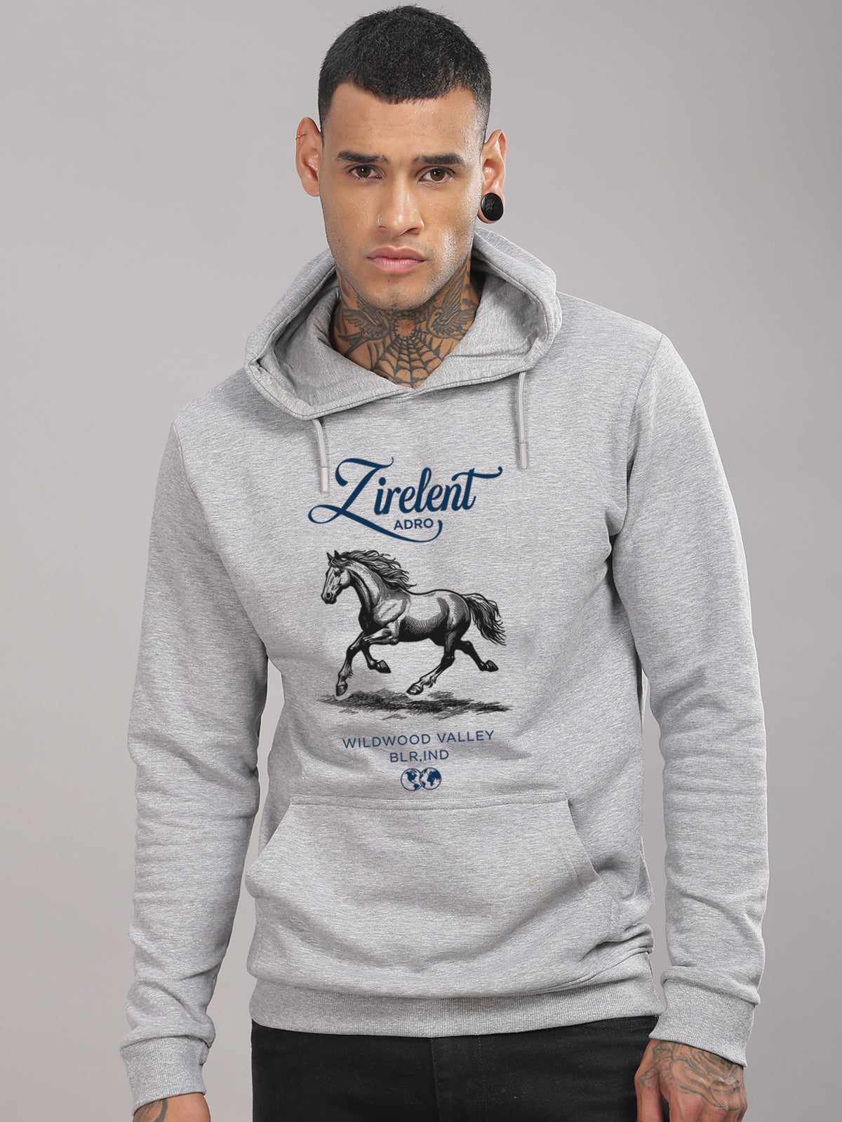 Men Grey Printed Hoodie