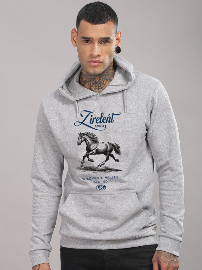 Men Grey Printed Hoodie