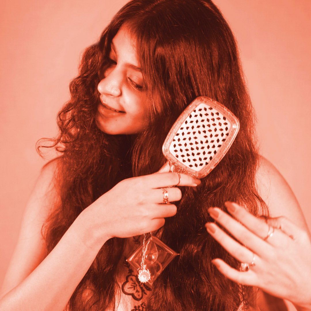 Coral Drama Detangle Hair Brush with Free Pouch