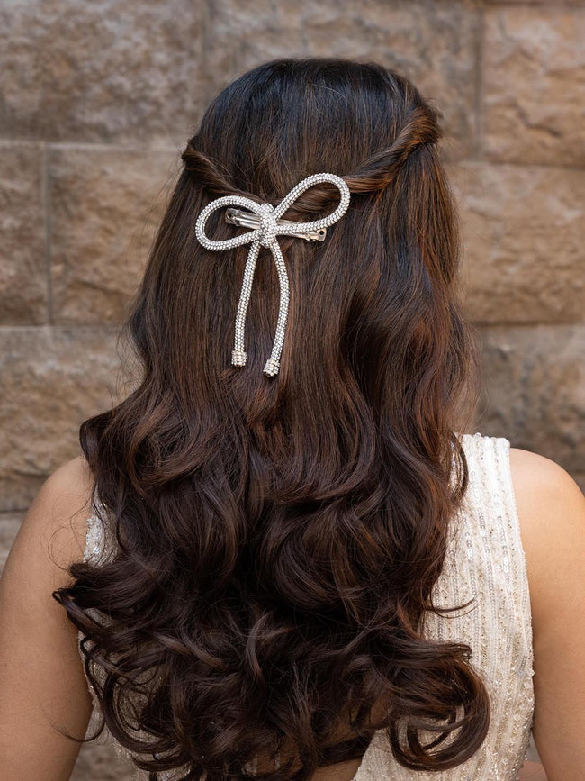 Crystal Hair Bow Barrette Clip