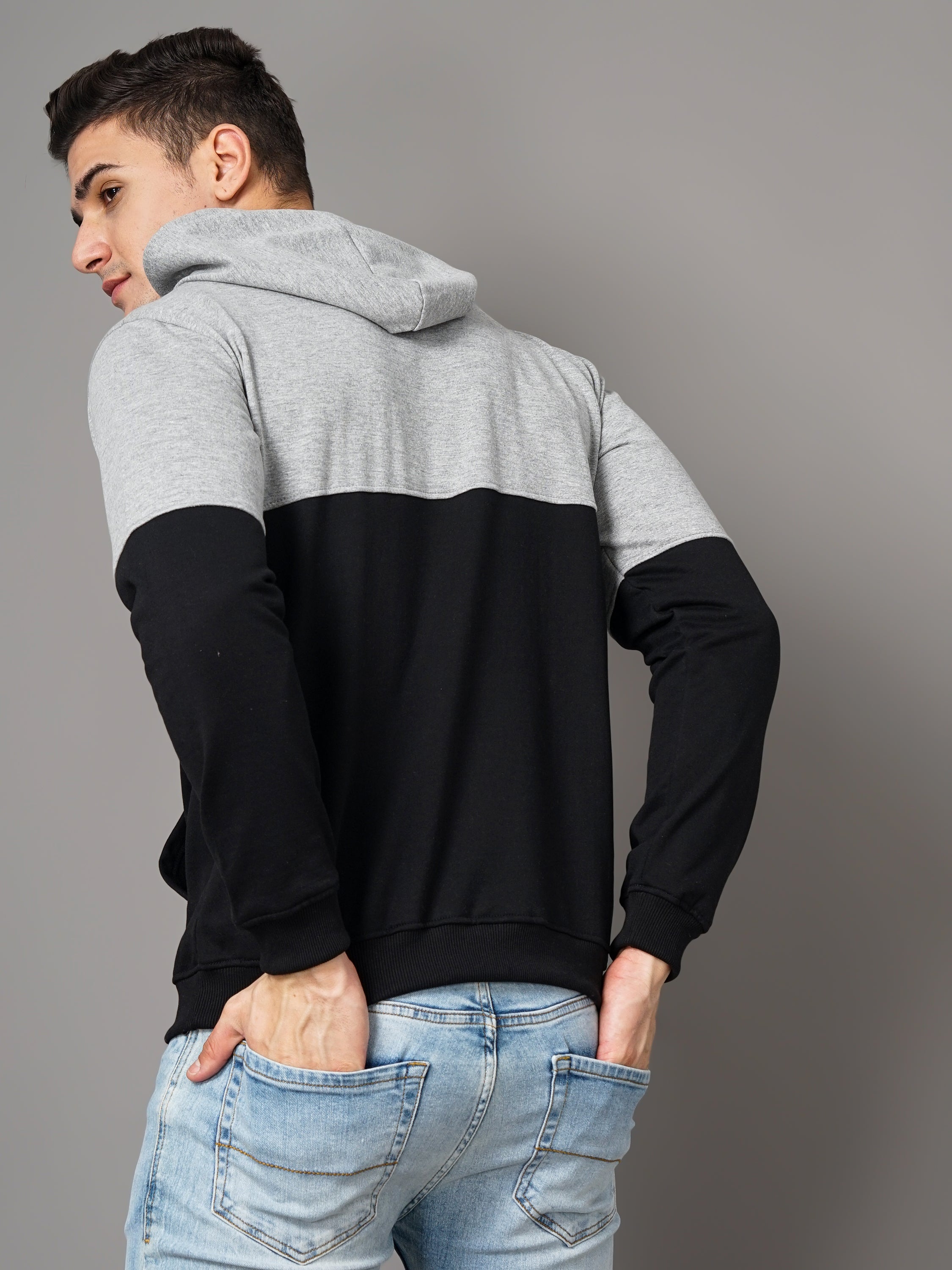 Men Grey and Black Meld Hoodie