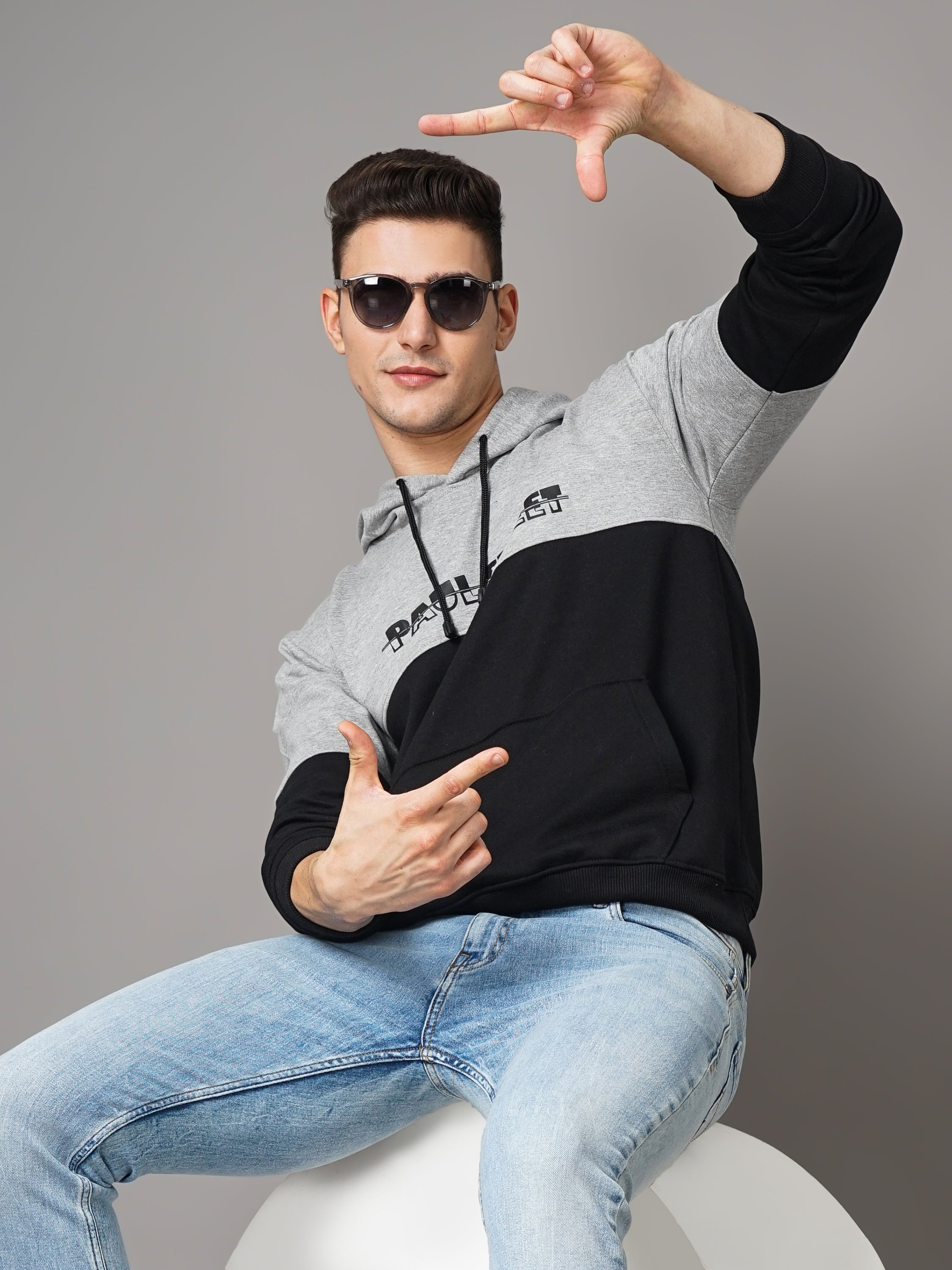 Men Grey and Black Meld Hoodie