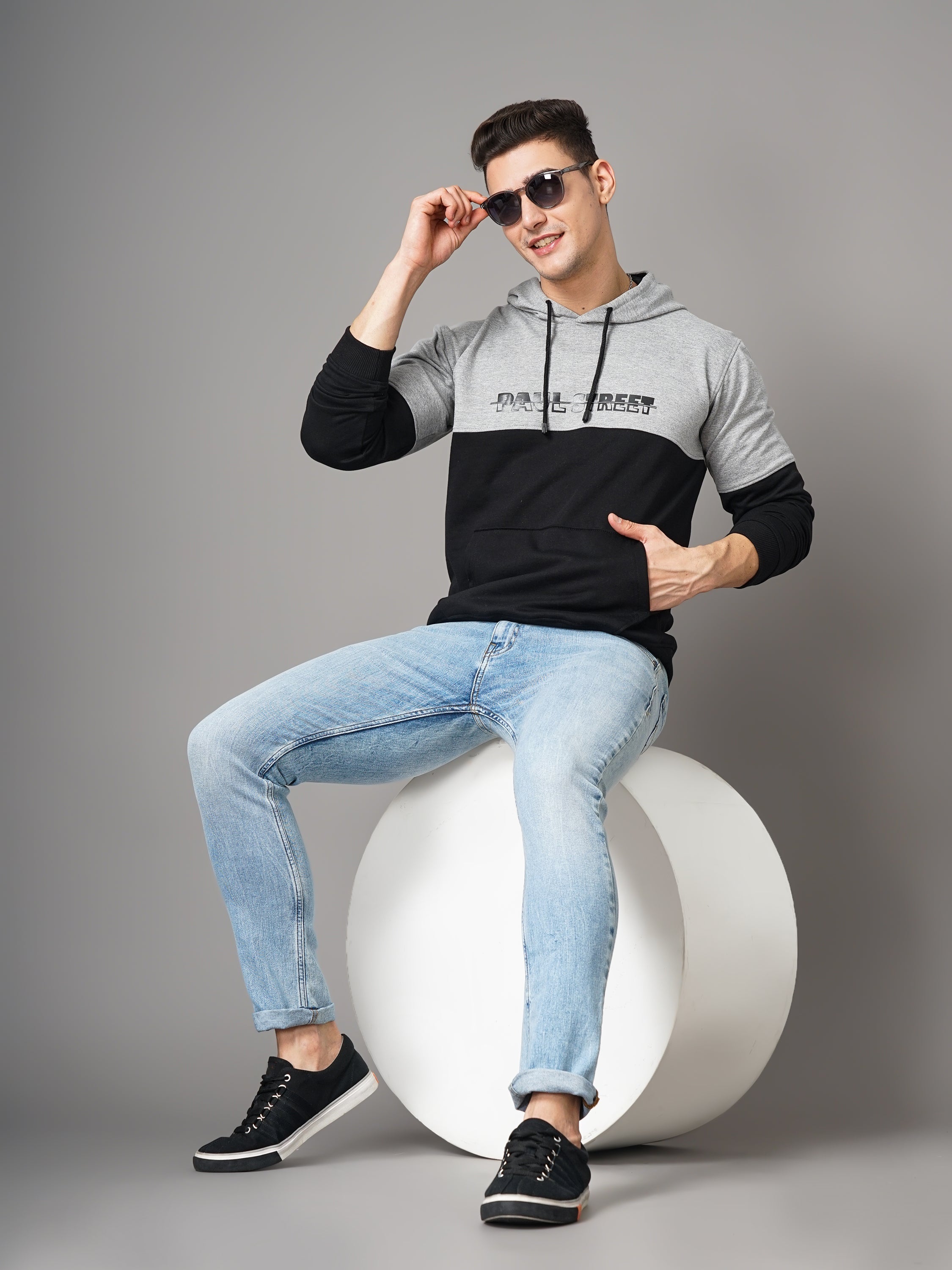 Men Grey and Black Meld Hoodie