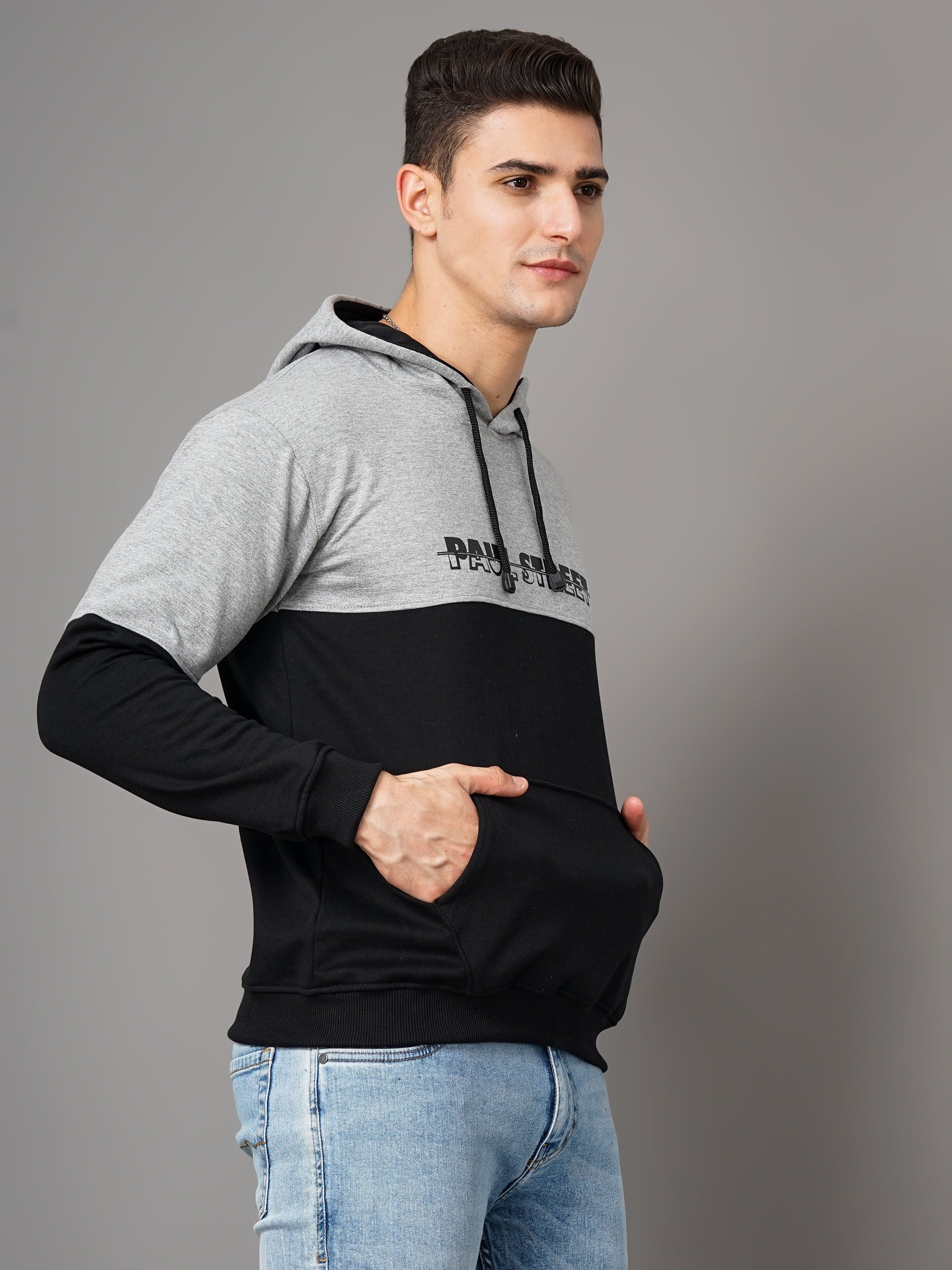 Men Grey and Black Meld Hoodie