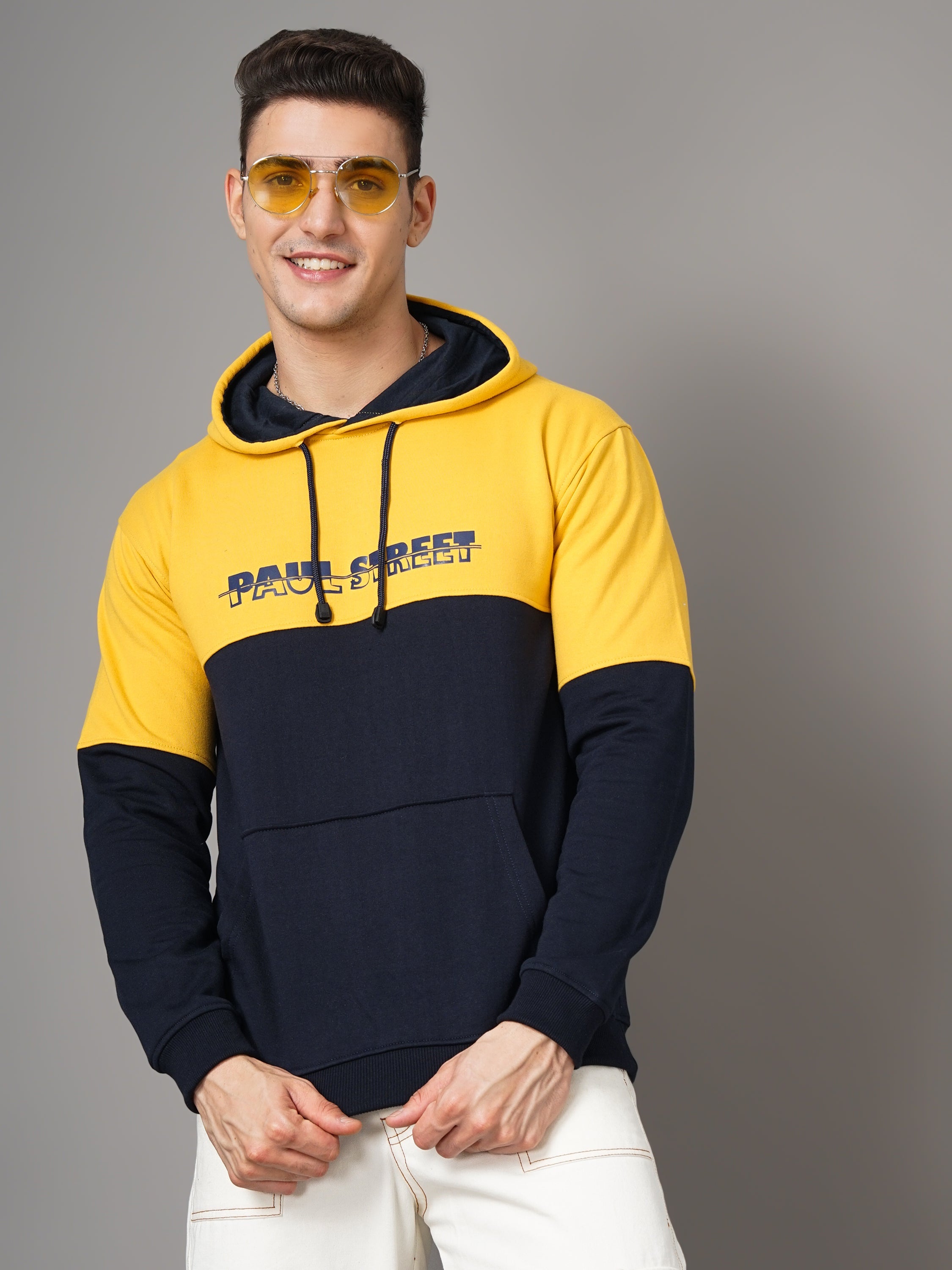 Men Yellow and Navy Meld Hoodie