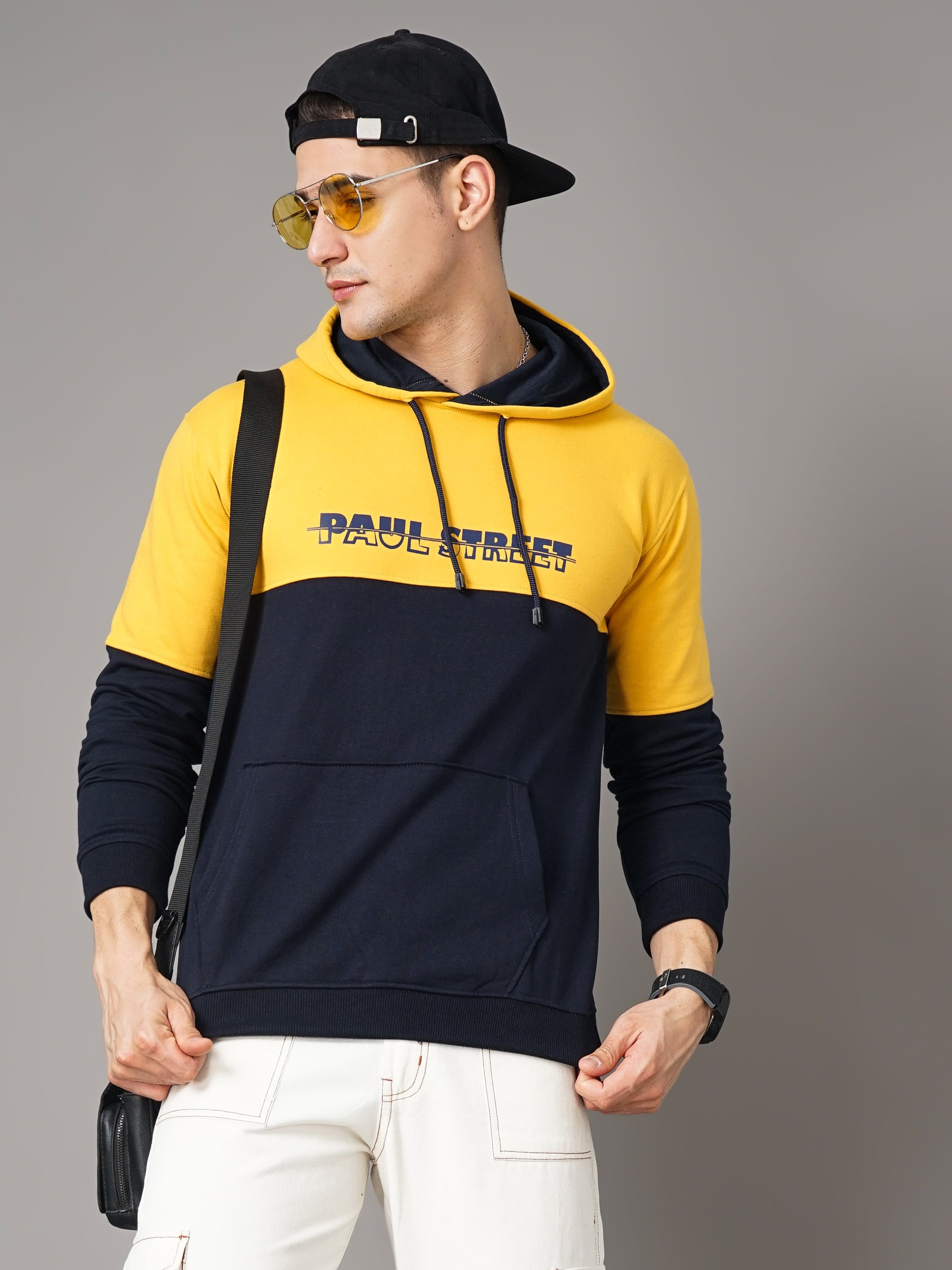 Men Yellow and Navy Meld Hoodie