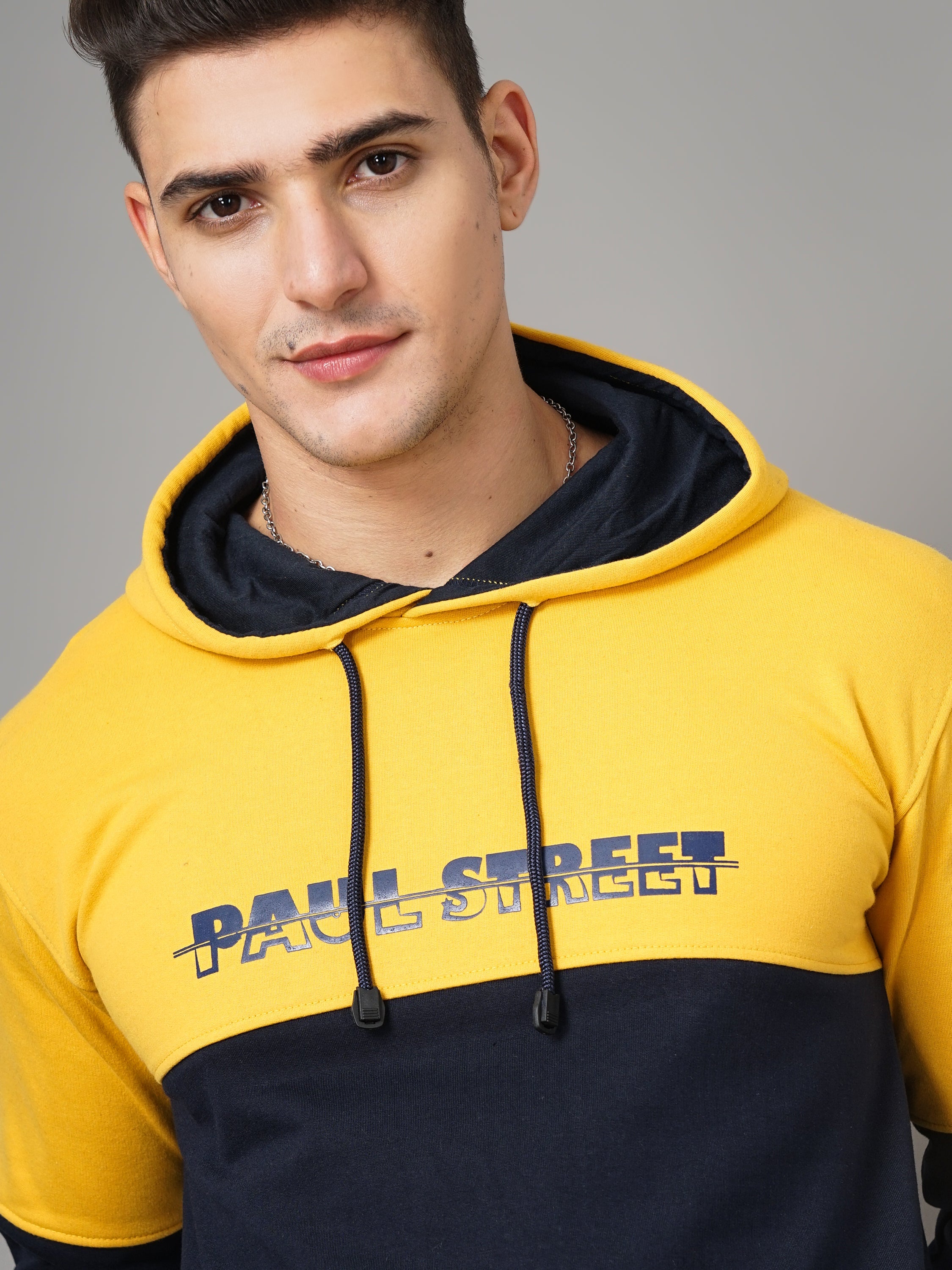 Men Yellow and Navy Meld Hoodie